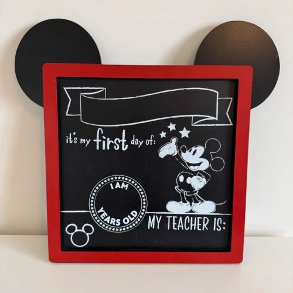 Disney Mickey Mouse First Day of School Chalkboard Sign Milestone NWT Sealed